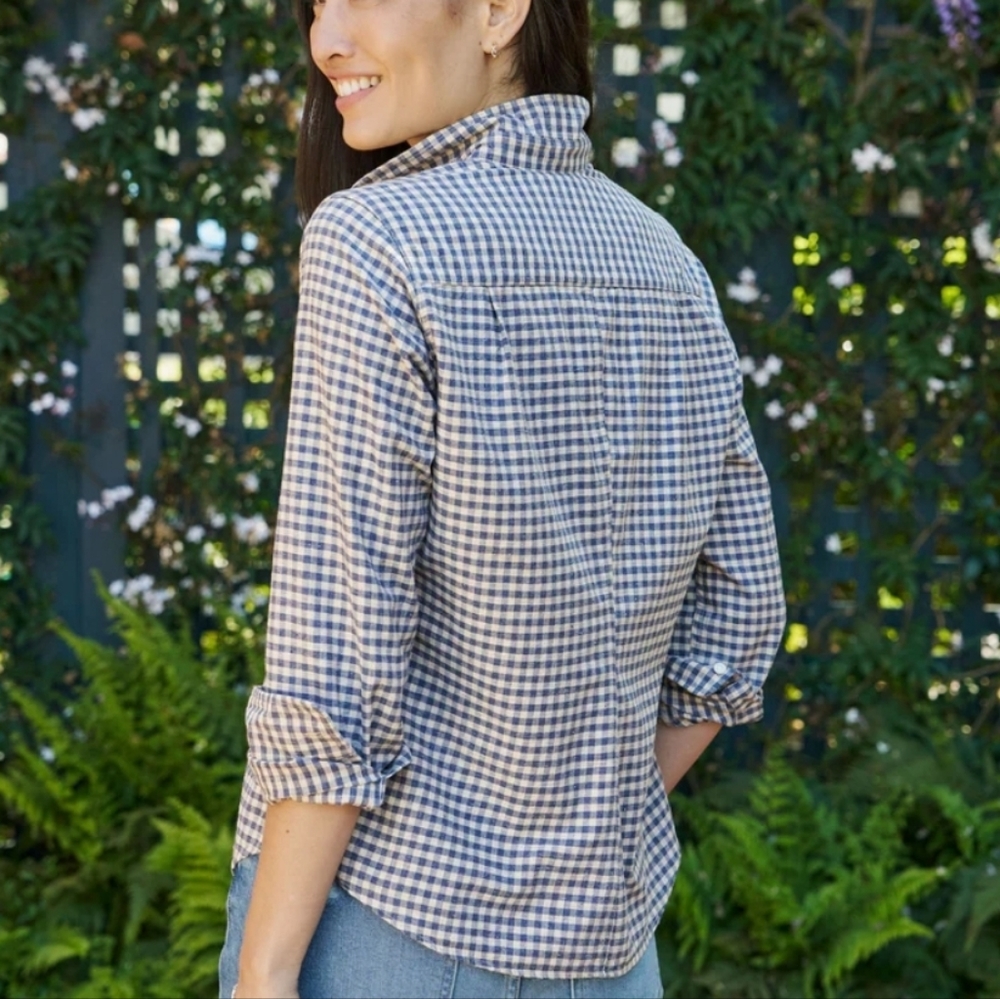 Frank & Eileen Barry Shirt Blue Gingham Tailored Size XS Italian Vintage Cotton - Picture 3 of 15